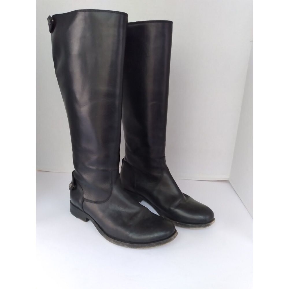 Classic Black Leather Riding Boots with Gold Back Zipper Detail Equestrian Style
